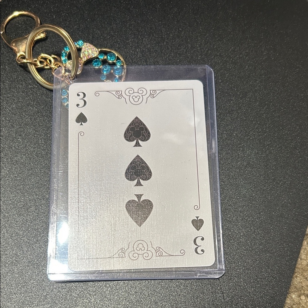 Gold and Teal Keychain with Card and Holder - Picture 2 of 3
